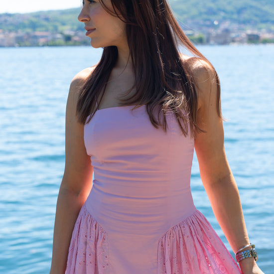 Romantic Embroidered Cotton Midi Dress Rosa