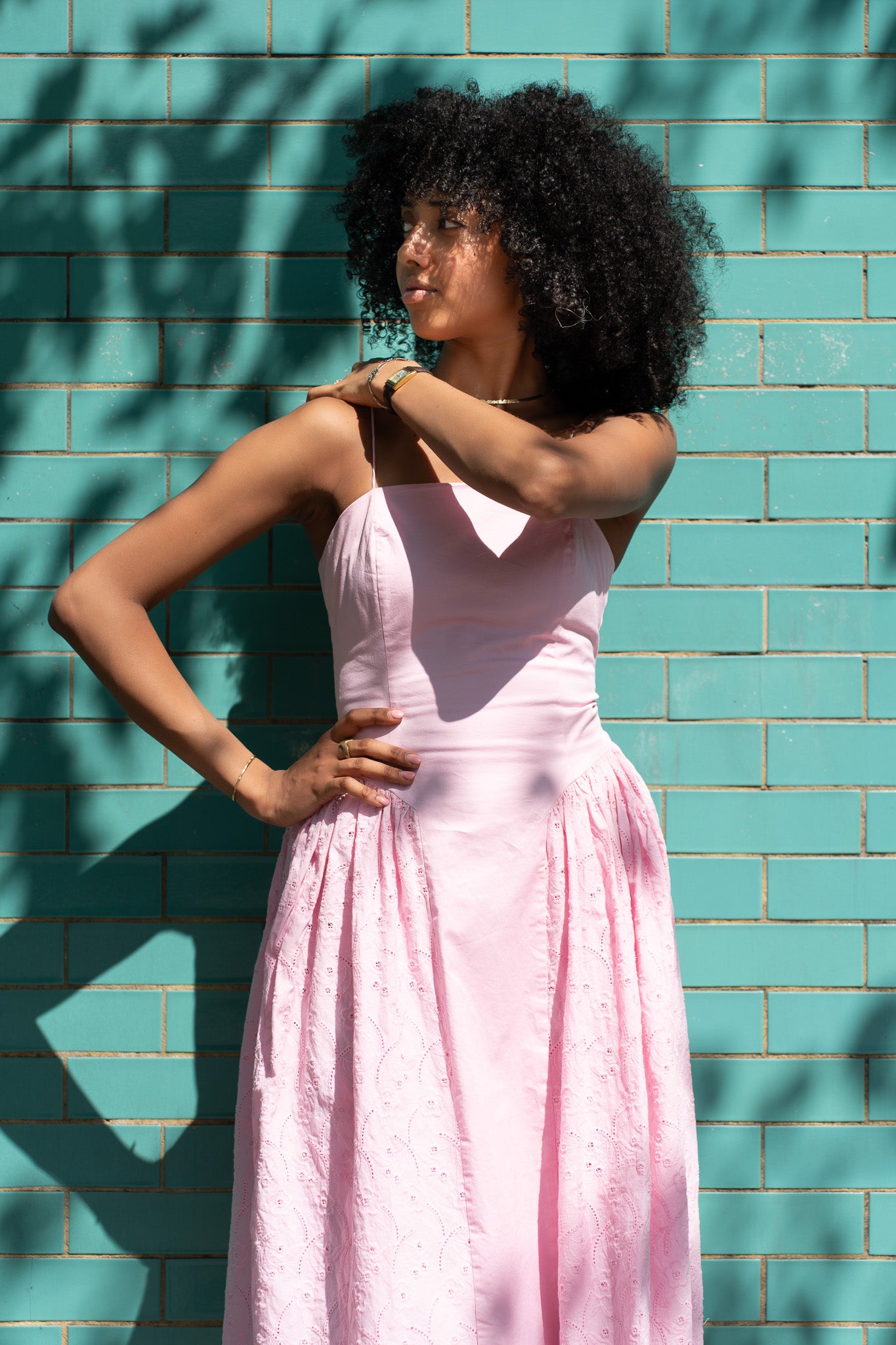 Romantic Embroidered Cotton Midi Dress Rosa