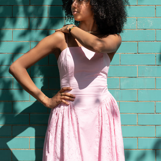 Romantic Embroidered Cotton Midi Dress Rosa